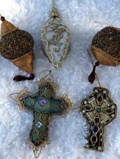 Beaded Jeweled Decorated Christmas Tree Ornaments Lot Of 5 picture