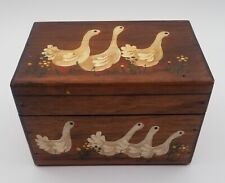 Vintage Hand Painted Wood Recipe Box Geese Farmhouse Kitchen Goose with Cards picture