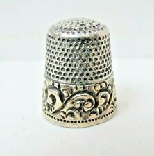 Antique Ketcham & McDougall Scrolled Gold Band Sterling Silver Thimble Sz 8 Mono picture