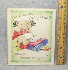 Vtg 1940s unused dog Get Well Soon card & envelope with real tissue on front picture