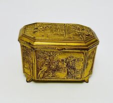 Antique Vtg Gilded Trinket Jewelry Casket Box Embossed Courting Couple Vanity picture
