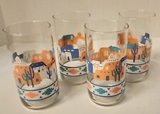 Vintage LIBBEY Southwestern Adobe House Pattern Tumbler Drinking Glasses.  picture