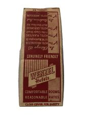 Matchbook Cover Vintage 1930's Wenzel Hotels In Chicago and Anderson IN. picture