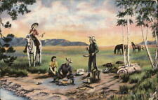 Cowboy/Western Cowboy Couples at Campfire L.H. Larsen Linen Postcard Vintage picture