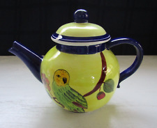 Vintage 1993 CBK Ltd Ceramic Teapot- Yellow & Blue with Bird- Parrot ~ 6 7/8