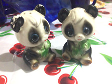 ANTIQUE IMPORT Japanese Panda Bears  Salt & Pepper Shakers MCM BIG EYES SWEET picture