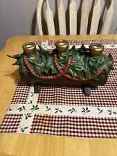Vintage Ceramic Yule ￼Log Holly￼ Candleholder￼ Holiday Centerpiece C19 picture