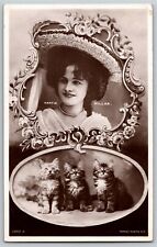 Vintage RPPC* Postcard English Actress Gertie Millar w/ Kittens PM 1910 VGC picture