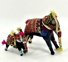 Set Of 2 VTG Hand-Crafted ANGLO RAJ Stuffed Cotton Embroidered ELEPHANT/India picture
