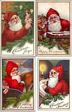 Lot of 4~SANTA CLAUS~with Toys~Chimney~Sled Antique Christmas Postcards Set~k397 picture