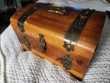 Antique Cedar Wood Patina Box~Jewelry Trinket Treasure Chest~Lined Mirror Vtg picture