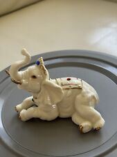 Vintage Jeweled Elephant YH Porcelain Trunk Up 1998 Figure White With Gold Trim picture