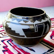 Signed San Juan Pueblo Pottery Etched Black Bowl Pot Vessel by Brenda 6