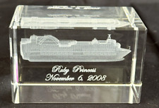 Princess Cruises Ruby Princess Christening 2008 Etched Crystal Paperweight picture