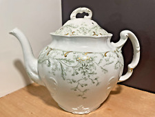 Vintage J&G Meakin Utopia Teapot Made in England Semi Porcelain White Green Gold picture