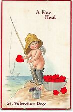Tuck Mischievous Cupids Postcard Series #28 - Cupid in Waders Fishing for Hearts picture
