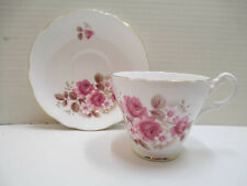 VTG Royal Ascot Bone China Floral Pink Roses Footed Tea Cup & Saucer Gold Gilt picture