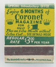 Vintage Coronet Magazine Advertising Matchbook Diamond Match Cover Struck picture