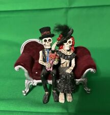 Michael’s- Halloween Collection “Mr & Mrs” Skeletons w-Velvet Deep Red Chaise picture