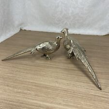 Antique Mid-Century Solid Brass Pheasant Figurine Birds Long-Tail MCM Decor 16” picture