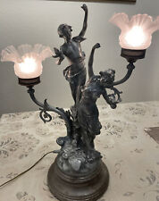 VTG Beautiful Scene Of Couple L & F Moreau Platinate Table Lamp Heavy 23.5” picture