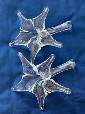 TWO VTG Antique Art Deco Hand Blown Glass Lily Trumpet Flower Star Bud Vases 6