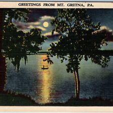 c1930s Gretna, PA Greetings From Night Boat Lake Moon Clouds Scene Light PC A243 picture