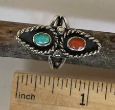 EXC Vintage Zuni Native American Coral and Turquoise Sterling Silver Ring Sz 6 picture