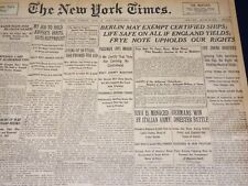 1915 JUNE 29 NEW YORK TIMES - BERLIN MAY EXEMPT CERTIFIED SHIPS - NT 7705 picture