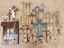 MEGA LOT Rare Antique Crucifix Crosses Rosary Religious Wall Art & Jewelry picture