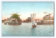 c1910 Japanese Handcolored Boat Seascape Hand Painted Unposted Antique Postcard picture