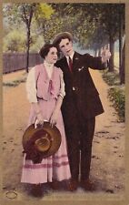 Vintage 1900s Postcard His Little Walk Has A Hidden Plan Win Heart Love Romance picture