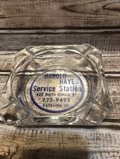 Vintage Harold Hayes Gas Service Station Glass Advertising Ashtray Belleville IL picture