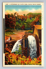 Old Water Wheel in Indian Summer Season Linen Postcard picture