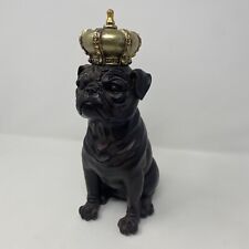 The King of Pet Statue Pug Dog with Golden Crown Unique Decor Gift picture