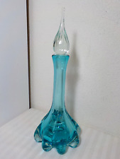 VINTAGE BEAUTIFUL BLUE HEAVY HAND BLOWN GLASS DECANTER & STOPPER MURANO? BLENKO? picture