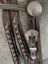 Vintage Monroy STERLING Silver Headstall and Split Reins Set Circle Y picture