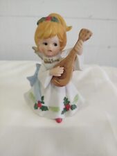 Vintage Christmas Angel Figurine Playing Mandolin Ceramic Chior Girl Homco 5551 picture