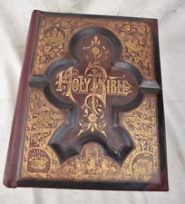 Antique 1885 Leather Bound Parallel Holy Bible Peerless Edition w/ Illustration picture