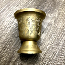 Vintage Engraved Brass Metal Goblet 3.25in Chalice Cup India picture