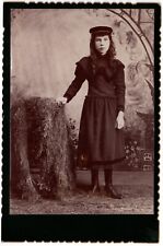 CIRCA 1880s CABINET CARD CUTE YOUNG GIRL IN FANCY DRESS DETAILED UNMARKED picture