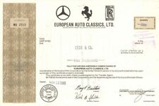European Auto Classics, Ltd. - 1980's dated Automotive Stock Certificate - Autom picture
