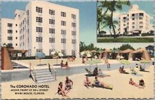 MIAMI BEACH, Florida Postcard THE CORONADO HOTEL Bathing Beach Scene Linen 1948 picture
