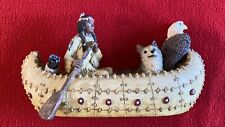 Native American Indian Paddling Canoe w/ Wolf Eagle Figurine by Young's Inc picture