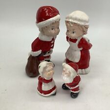 2 Pr Ceramic Kissing Santa & Mrs Claus Christmas Decor Figures Handmade 3” & 6” picture