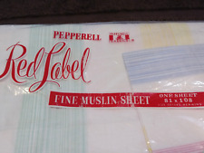NOS Double Bed Flat Sheet PEPPERELL RED LABEL Pastel Stripe Fine muslin NIP  picture