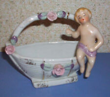 Ucago Cherub on Basket W/Flowers Hand Painted Gift Boxed Vintage picture