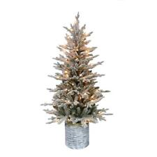 Puleo International 4.5 Foot Pre-Lit Potted Flocked Arctic Fir 4.5', Green  picture