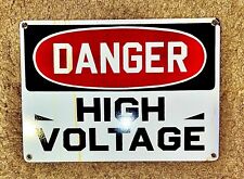 Vintage Danger High Voltage Porcelain Enamel Industrial Sign Red White 10