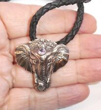 ARTISAN 925 STERLING SILVER ELEPHANT AMETHYST NECKLACE PENDANT GANESHA INDONESIA picture